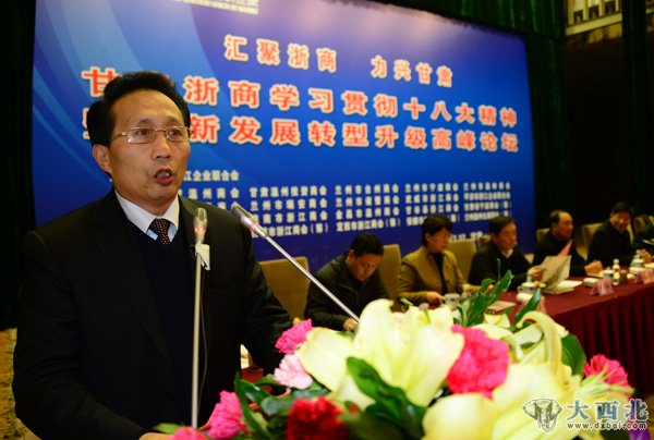   甘肃省浙江企业联合会会长张国芳致词。