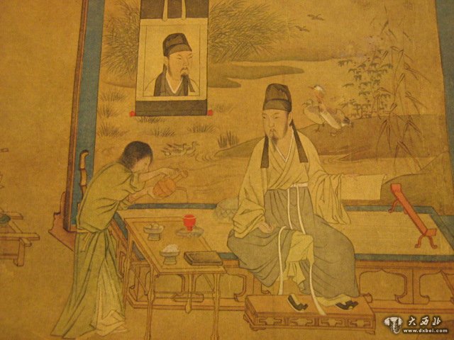 书房中爱写日记的古代文人，图为明仇英摹宋人画册。